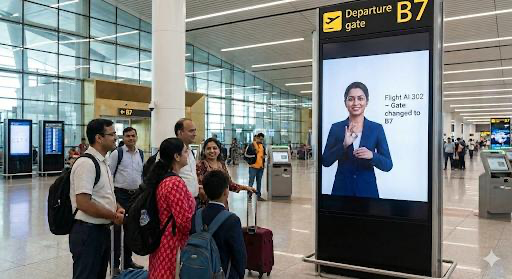 SignISL at Airport Departure Gate B7 - Flight AI 302 gate change in ISL